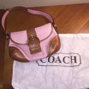 Coach Used Pink Emblem and Leather Handbag